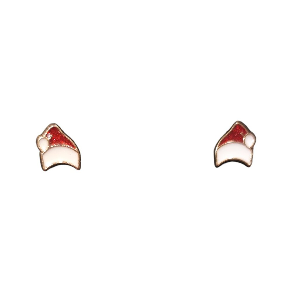 Christmas Santa Hat Stud Earrings (Red, White, Gold-Ton) New without Tags NWOT